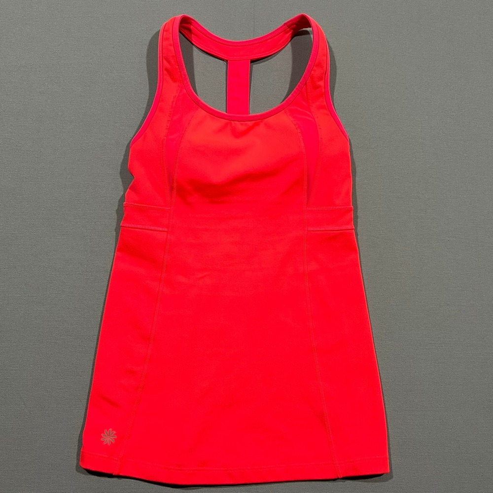 Athleta Tank Top Shelf Bra Racerback Mesh Bright Orange Pink Women's‎ XXS 243321
